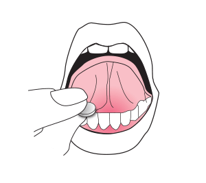 Step 2: Place the ORALAIR tablet under your tongue right away. Keep the tablet there for at least 1 minute, then swallow.
